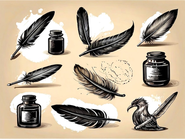 Vector colección de plumas y tintas de vector aislado