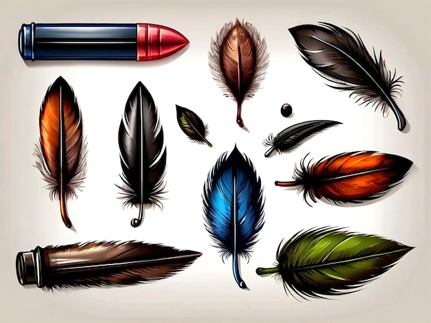 Colección de plumas y tintas de vector aislado