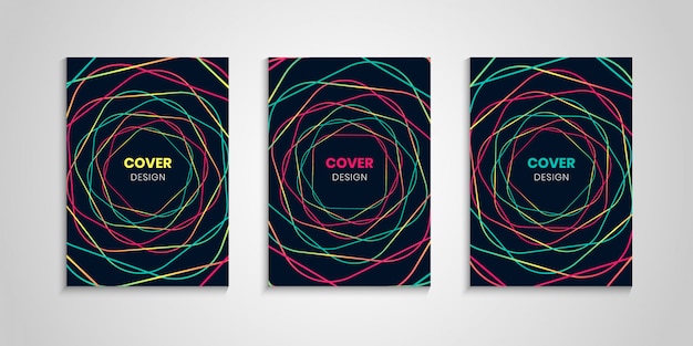 Colección de portada abstracta con coloridas líneas onduladas