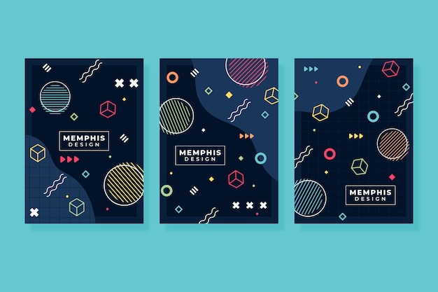 Colección de portadas de diseño geométrico de memphis