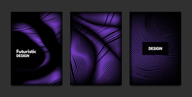 Colección de portadas distorsionadas con líneas onduladas