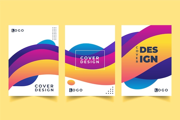 Colección de portadas de formas abstractas con degradado