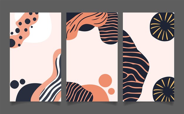 Colección de portadas de formas abstractas planas dibujadas a mano