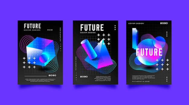 Colección de portadas futuristas con degradado con formas abstractas