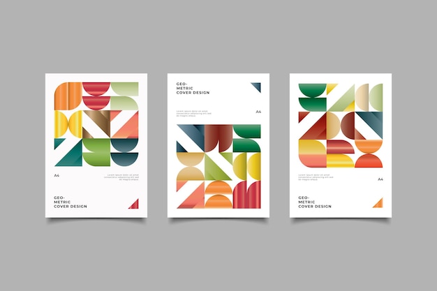 colección de portadas geométricas con degradado retro