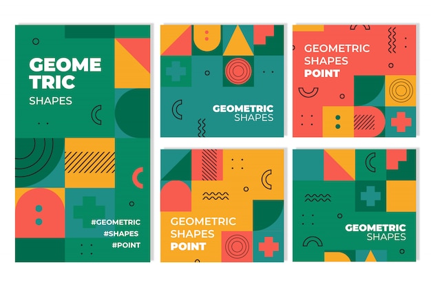 Colección de portadas geométricas de diseño gráfico