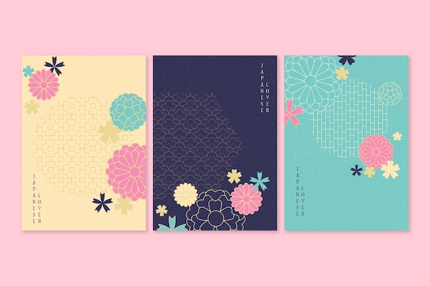Colección de portadas japonesas con flores en flor