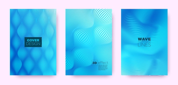 Colección de portadas de líneas curvas 3d en degradado abstracto