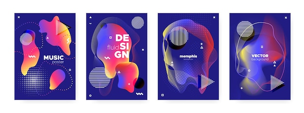 Colección de portadas de memphis de formas fluidas abstractas 3d