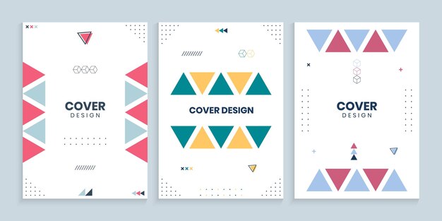 Colección de portadas de Memphis con triángulos de colores
