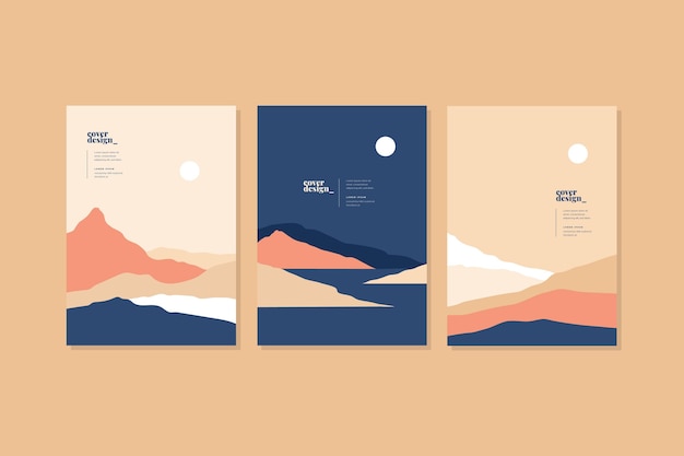 Colección de portadas de paisaje abstracto plano