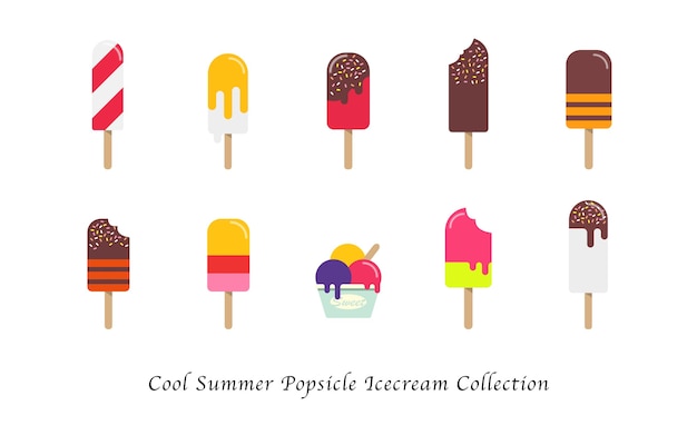 Colección de postres coloridos dulces de helado de paleta de verano fresco