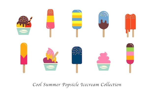 Colección de postres coloridos dulces de helado de paleta de verano fresco