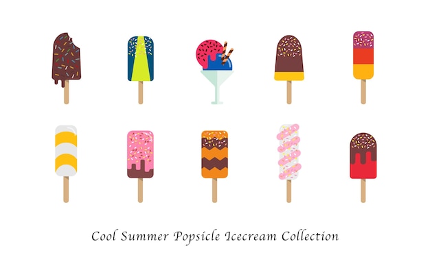 Colección de postres coloridos dulces de helado de paleta de verano fresco