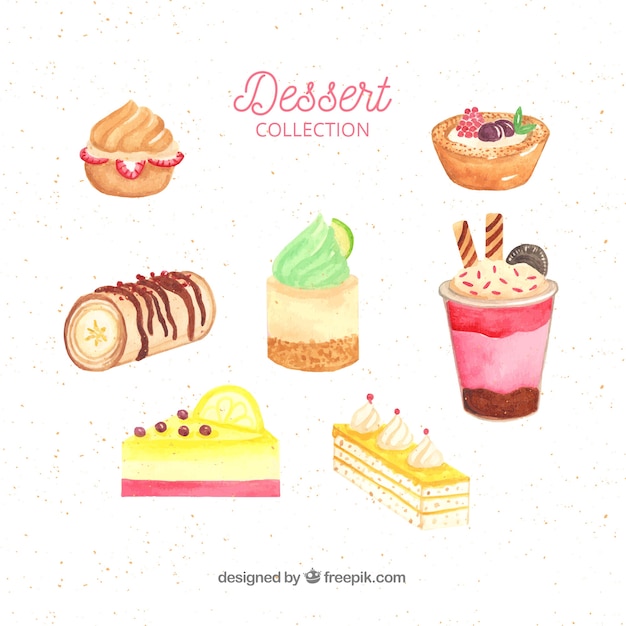 Colección de postres dulces en estilo acuarela