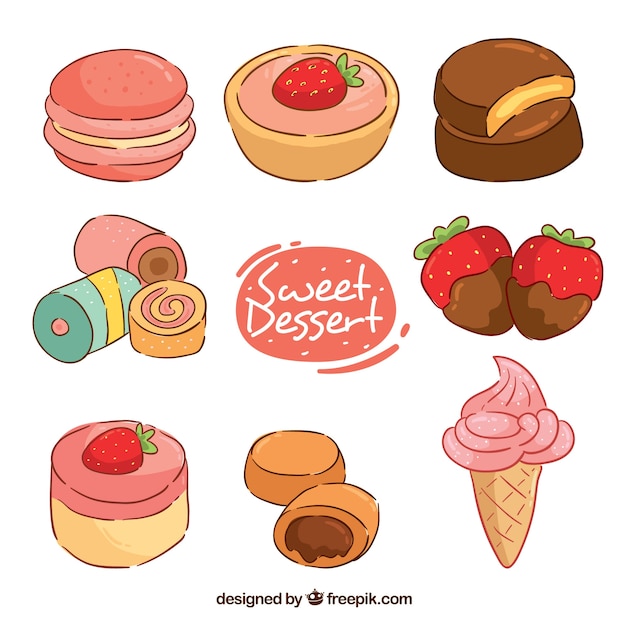 Vector colección de postres dulces en estilo hecho a mano