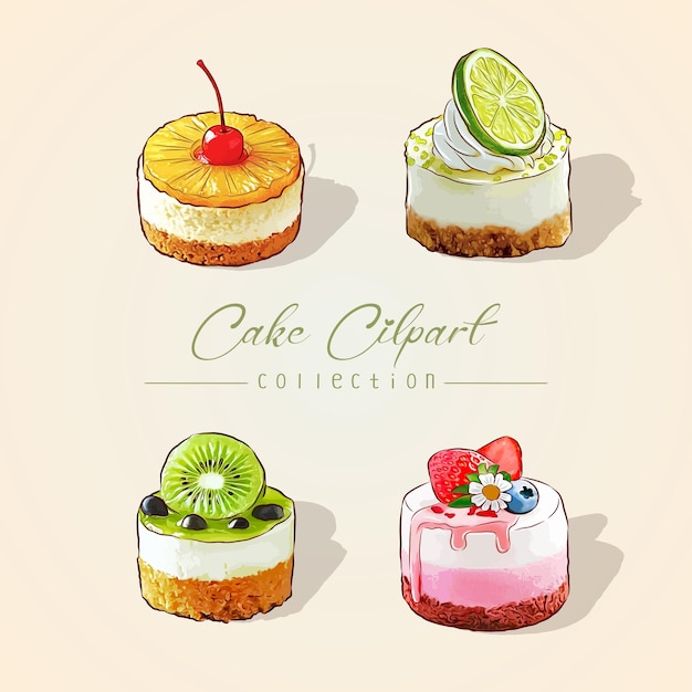 Colección de postres dulces en estilo plano