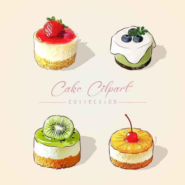 Colección de postres dulces en estilo plano