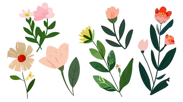 Colección de primavera colorido ramo de flores elementos vectoriales Conjunto floral botánico de flores silvestres