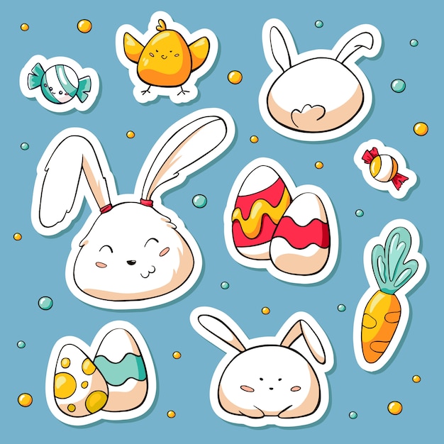 Colección de primavera de feliz pascua símbolos y personajes de conejito
