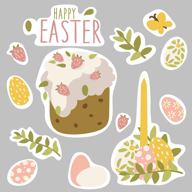 Vector colección de primavera y pascua de decoración de inscripción de huevos de pan y símbolo de conejo perfecto para póster