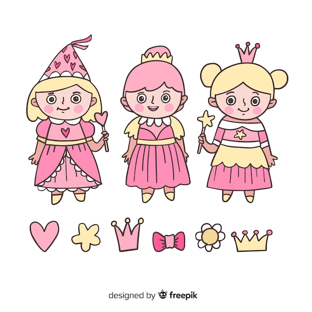 Colección princesas adorables dibujadas a mano