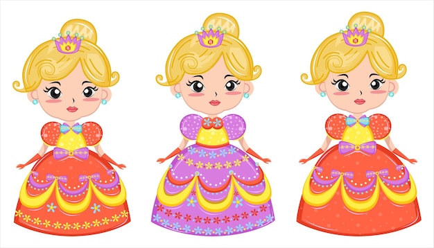 Colección de princesas con lindos vestidos