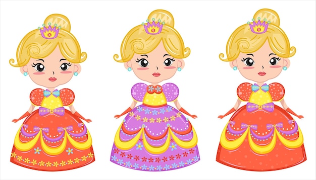 Colección de princesas con lindos vestidos