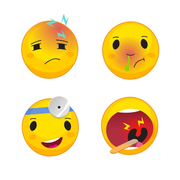Vector colección de problemas de salud y emoticonos de síntomas de enfermedades emoji de atención médica y tratamiento