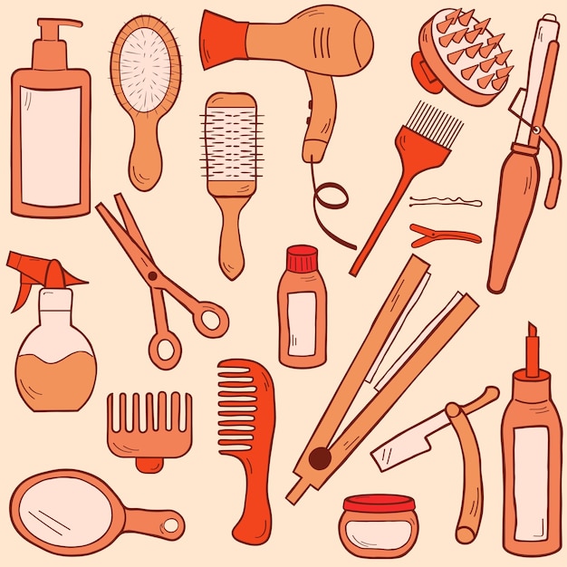Colección de productos para el cuidado del cabello dibujados a mano