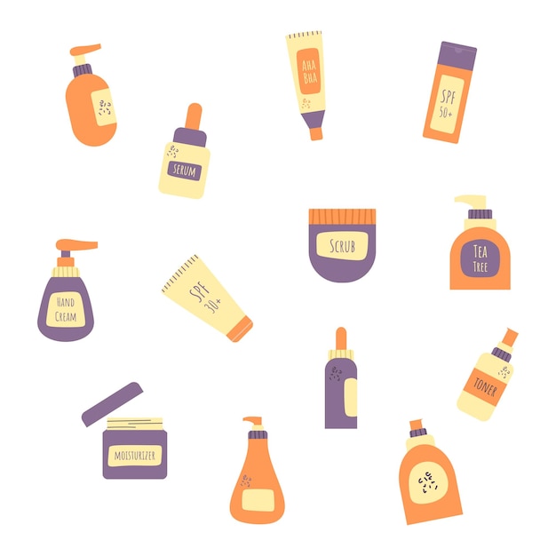 Colección de productos para el cuidado de la piel en ilustración plana