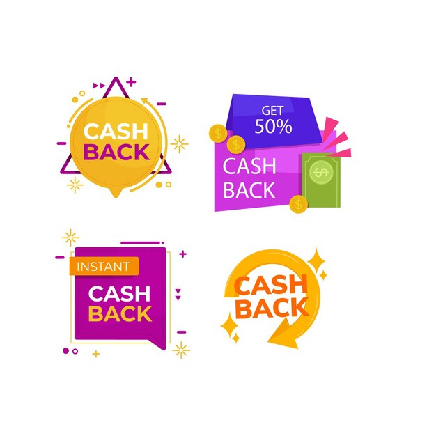 Colección profesional de diseño de etiquetas de reembolso para el diseño vectorial de promoción de marketing