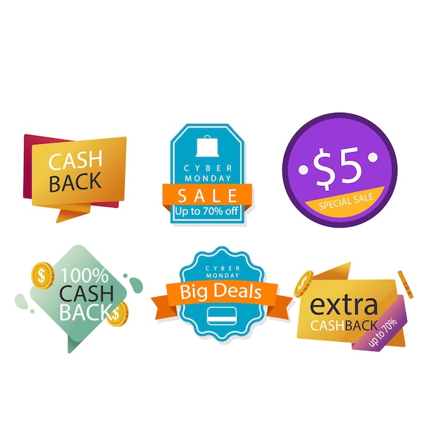 Colección profesional de diseño de etiquetas de reembolso para el diseño vectorial de promoción de marketing