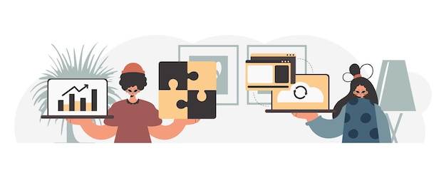 Una colección de profesionales de SEO Sincronización y seguridad del concepto de capacidad de información Ilustración vectorial de estilo moderno