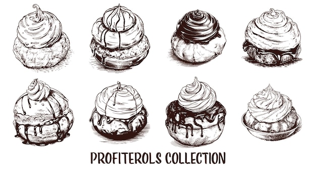 Vector colección de profiteroles dibujados