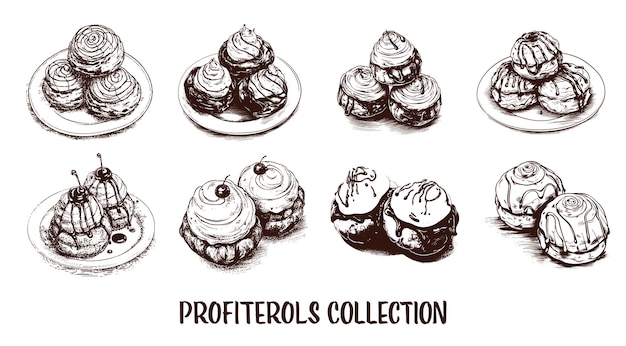 Vector colección de profiteroles dibujados