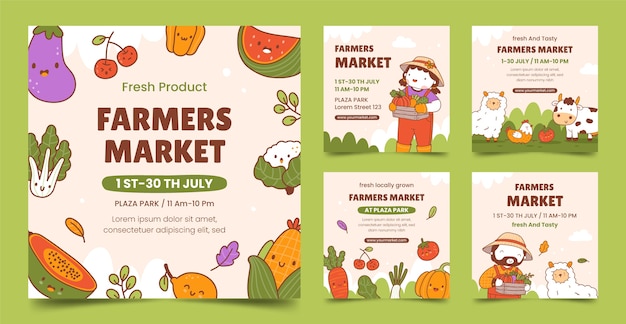 Colección de publicaciones de instagram para la agricultura y el cultivo de alimentos orgánicos.