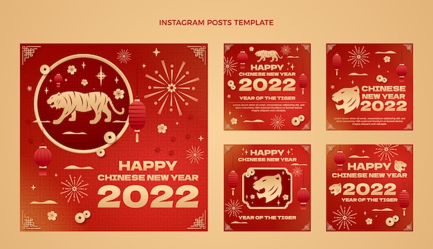 Vector colección de publicaciones de instagram de año nuevo chino degradado