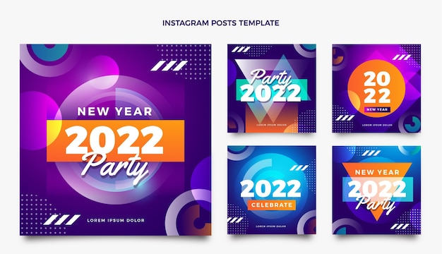 Vector colección de publicaciones de instagram de año nuevo degradado