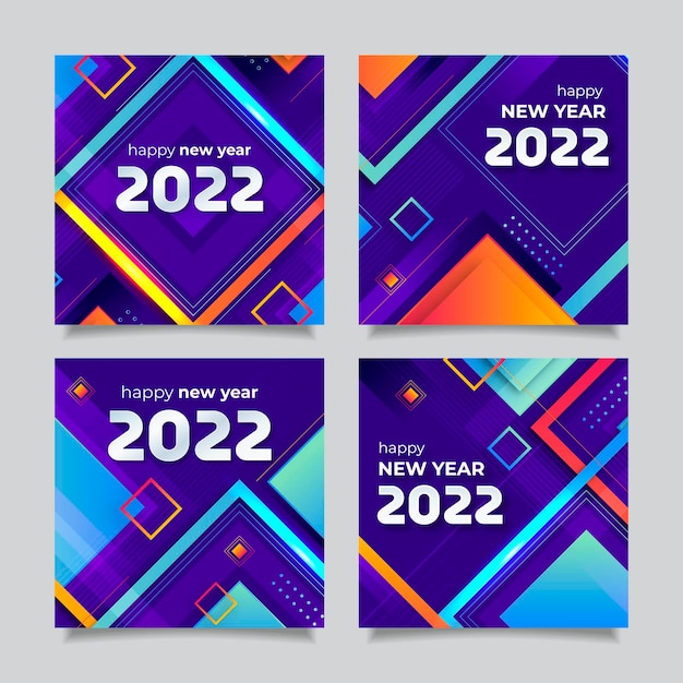 Vector colección de publicaciones de instagram de año nuevo degradado