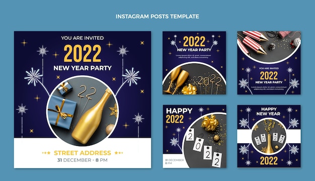 Vector colección de publicaciones de instagram de año nuevo degradado