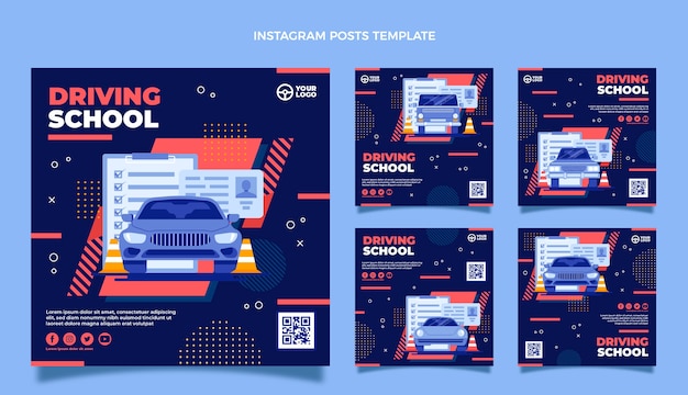 Colección de publicaciones de instagram de autoescuela plana