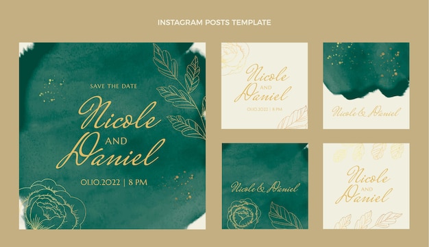 Vector colección de publicaciones de instagram de boda en acuarela