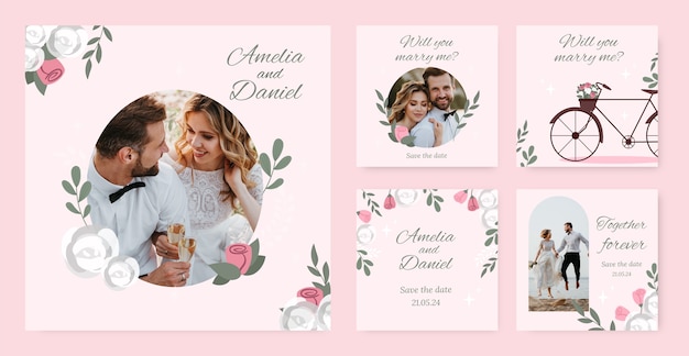 Colección de publicaciones de Instagram de bodas planas
