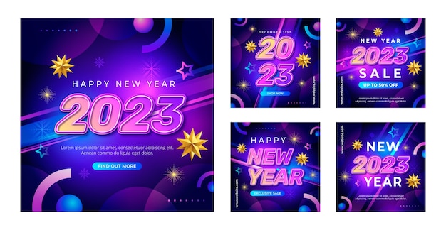 Vector colección de publicaciones de instagram de celebración de año nuevo 2023