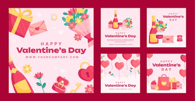 Colección de publicaciones de instagram de celebración del día de san valentín