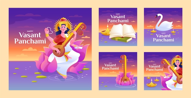 Colección de publicaciones de instagram para la celebración de vasant panchami