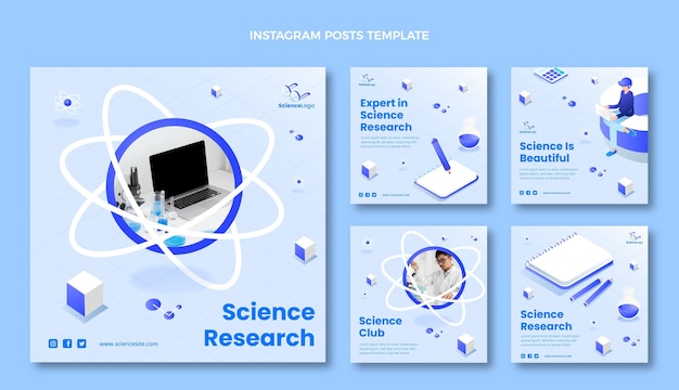 Vector colección de publicaciones de instagram de ciencia isométrica