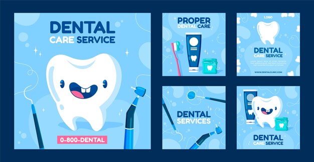 Colección de publicaciones de instagram de clínica dental plana