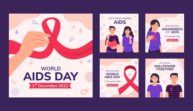 Vector colección de publicaciones de instagram de conmemoración del día mundial del sida